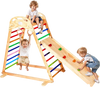 VEVOR Indoor Playground Jungle Gym, 4-in-1 Wooden Indoor Playground Playset with Climbing Rock, Slide, Wooden Ladder & Gym Rings, Montessori Style Playground Climbing Toys for Boys Girls, 220LBS
