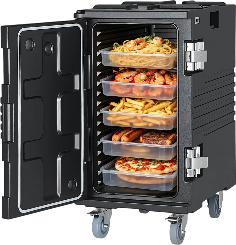 VEVOR Insulated Food Pan Carrier, 127 Qt Non-Electrical Food Warmer, with Swivel Wheel & 304 Stainless Steel Latch, LLDPE Stackable Hot Box, for Various Pan Sizes(NOT Included), Fit Catering BBQ Event