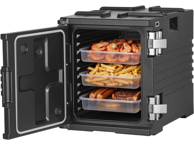Vevor Food Pan Carrier 82 Qt Insulated Non-Electric Hot Box with Wheels Black New
