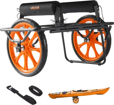 VEVOR Kayak Cart, 330 lbs Load Capacity, Canoe Cart Dolly with 15-inch Solid Rubber Tires & Kickstand, Assembles & Disassembles Within Seconds, Paddle Board Trolley for Kayaks, Canoes, Paddleboards