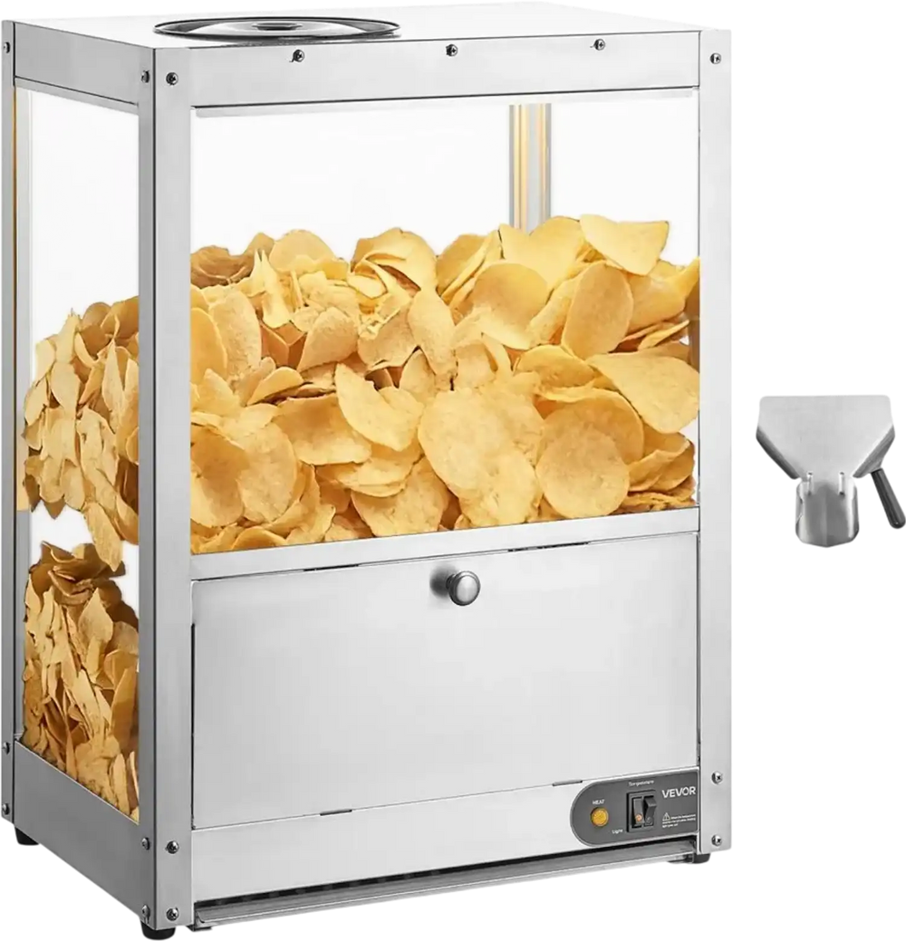 VEVOR Commercial Nacho Chip Warmer, 85QT Chip Warmer Machine with Heating Base and Warming Light, Nacho Machine with Deflection Board, Stainless Steel, for Nacho Chips, Popcorn, Potato Chips, Peanut