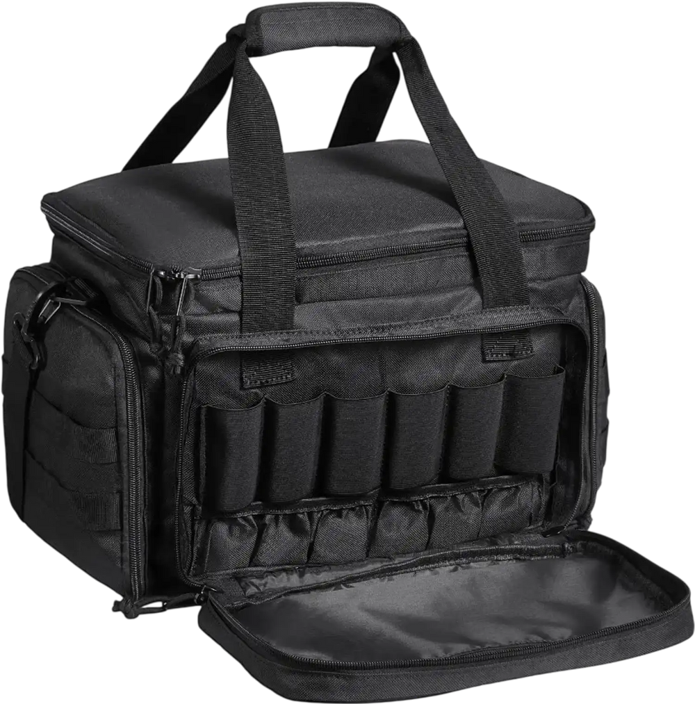 VEVOR Range Bag for 4 Pistols, Tactical Gun Range Bag with 3 Detachable Baffles & 6 Magazines, Firearm Shooting Handgun Bag for Outdoor Hunting Shooting Pistol Bag with Single Shoulder Strip, Black