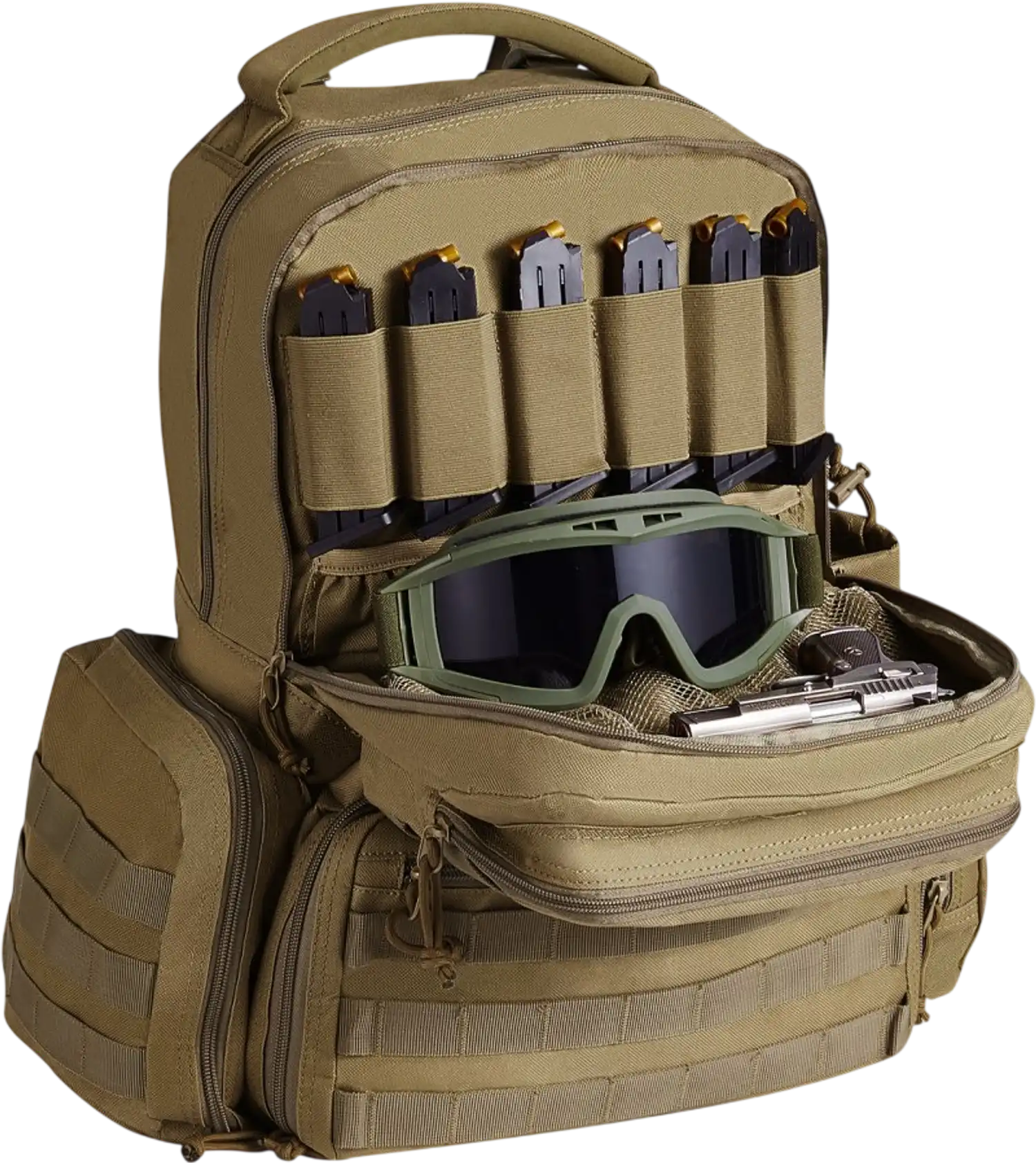 Vevor Gun Backpack Tactical Range Backpack for 6 Pistols Brown New