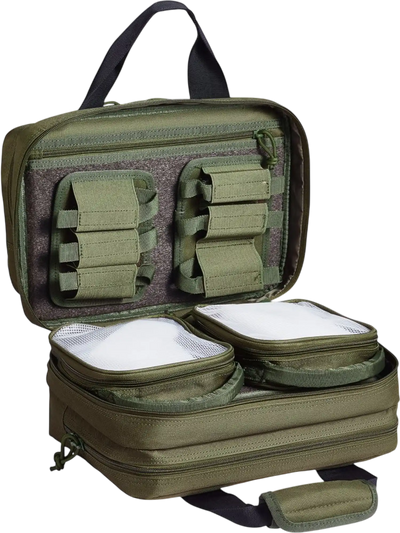 VEVOR Range Bag for 2 Pistols, Tactical Gun Bag with 2 Built-in Removable Pistol Bags & 6 Detachable Magazines, Gun Range Bag for Outdoor Hunting Shooting, Lockable Carrying Handgun Bag Case, Green