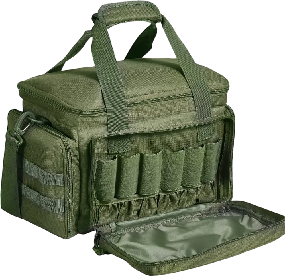 VEVOR Range Bag for 4 Pistols, Tactical Gun Range Bag with 3 Detachable Baffles & 6 Magazines, Firearm Shooting Handgun Bag for Outdoor Hunting Shooting Pistol Bag with Single Shoulder Strip, Green