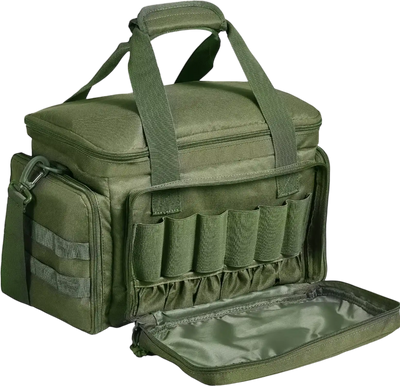 VEVOR Range Bag for 4 Pistols, Tactical Gun Range Bag with 3 Detachable Baffles & 6 Magazines, Firearm Shooting Handgun Bag for Outdoor Hunting Shooting Pistol Bag with Single Shoulder Strip, Green