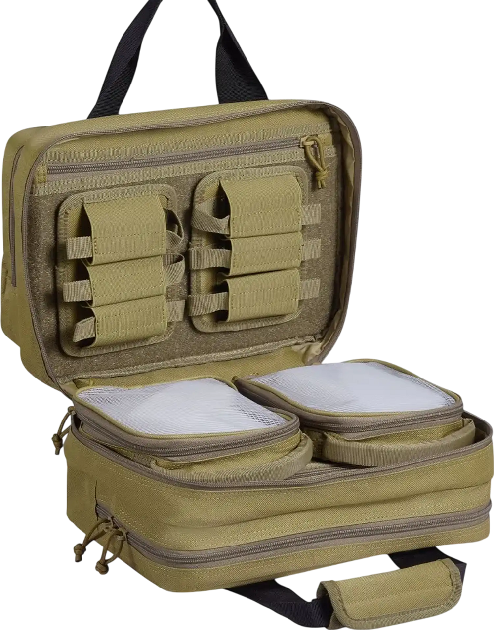 VEVOR Range Bag for 2 Pistols, Tactical Gun Bag with 2 Built-in Removable Pistol Bags & 6 Detachable Magazines, Gun Range Bag for Outdoor Hunting Shooting, Lockable Carrying Handgun Bag Case, Brown
