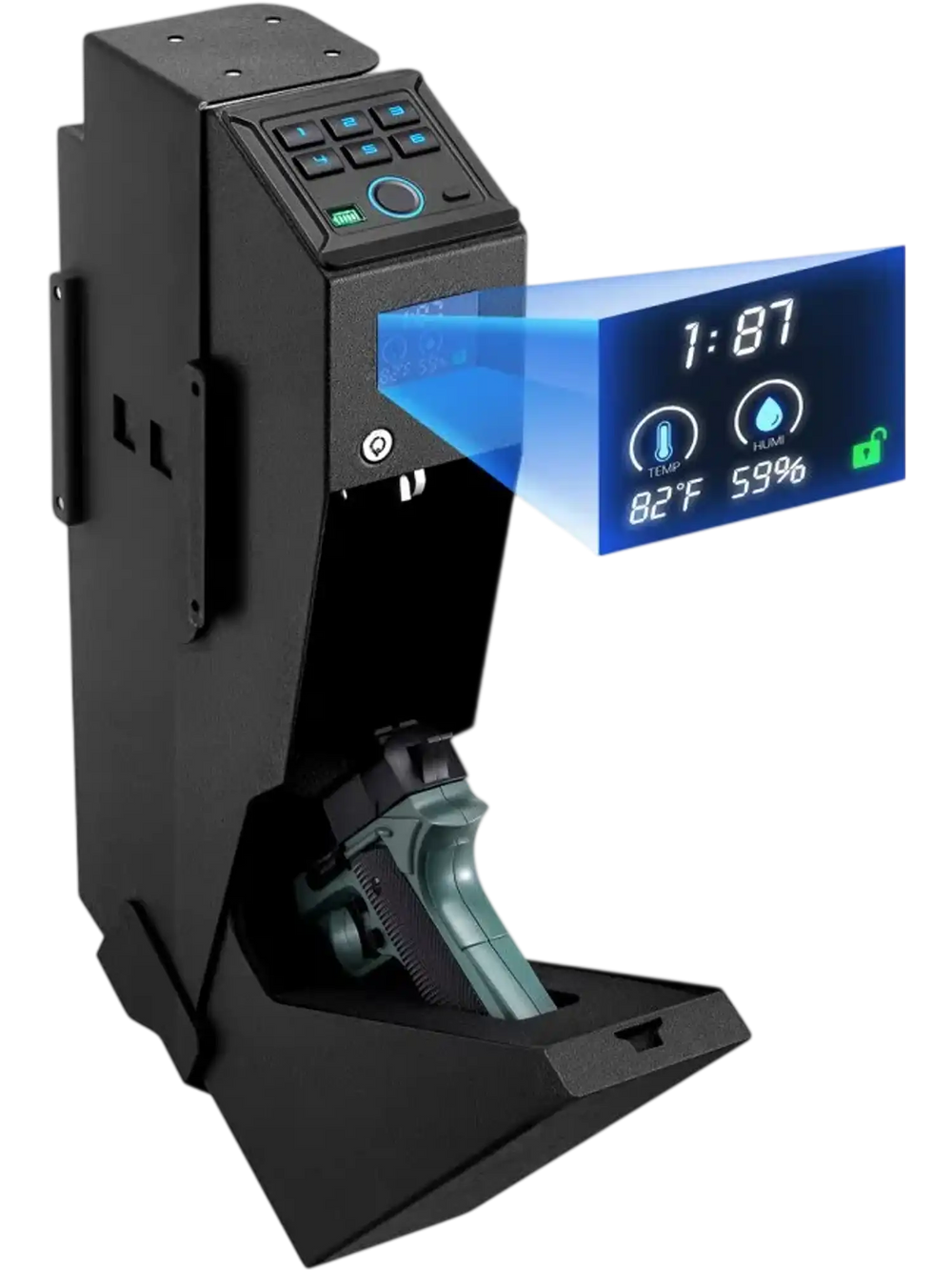 VEVOR Gun Safe, Slider Handgun Gun Safe with Screen, Fingerprint/Password/Key, 3-Way Quick Access Firearm Case Box with LED for 1 Pistol & Magazine, Mounted Gun Box for Nightstand Bedside Desk Car
