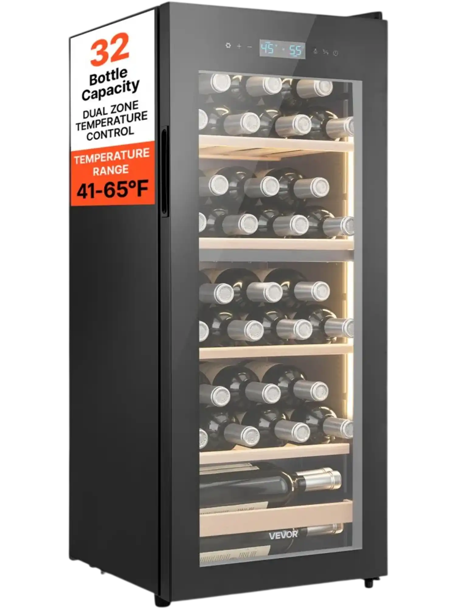 Vevor Wine Cooler Refrigerator 32-Bottle Dual Zone Freestanding Glass Door New