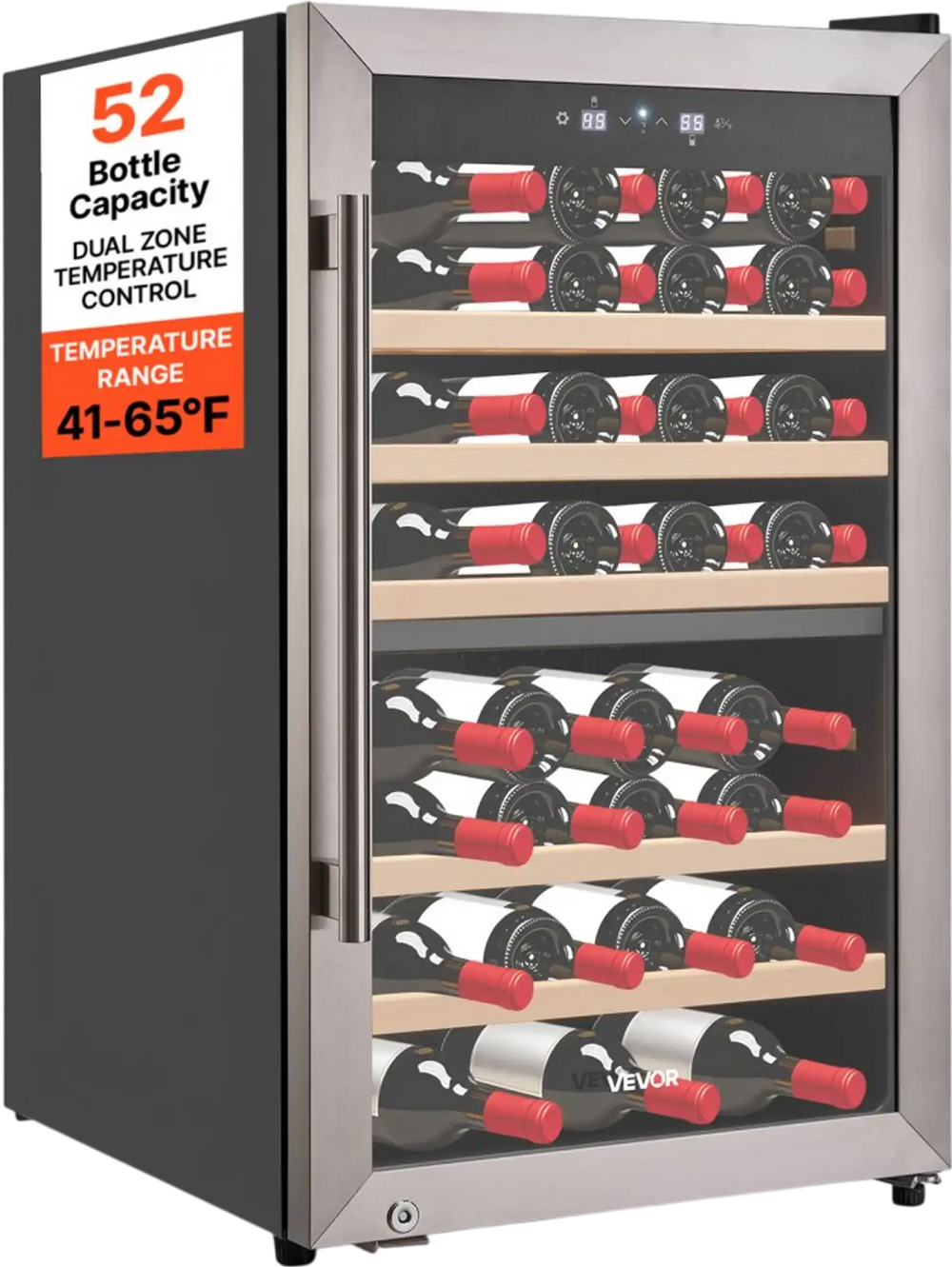 VEVOR 52 Bottle Wine Fridge, Freestanding Wine Cooler Refrigerator, Dual Zone Cooler, 41℉ to 65℉ Adjustable Temp Mini Cellar, Glass Door, For Home Office Bar, Red White Champagne or Sparkling Wines