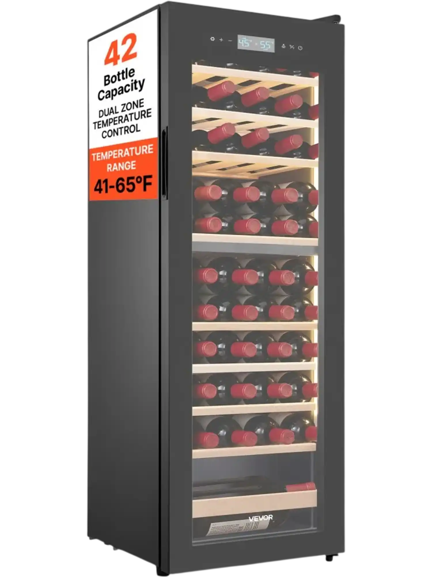Vevor Wine Fridge 42-Bottle Dual Zone Freestanding Cooler New