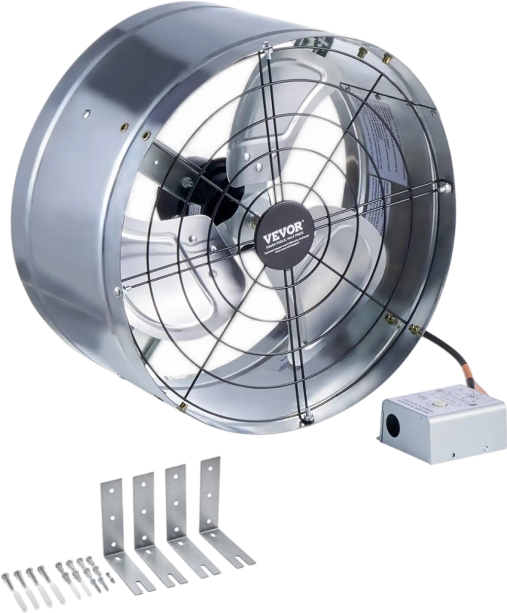 VEVOR Gable Mount Fan, 15 Inch Attic Exhaust Fan with Adjustable Thermostat & Outer Mesh, 1300 CFM House Ventilator Cools Up to 1850 Sq.Ft, Quiet Ventilation for Roof, Garage & Shop, Galvanized Color