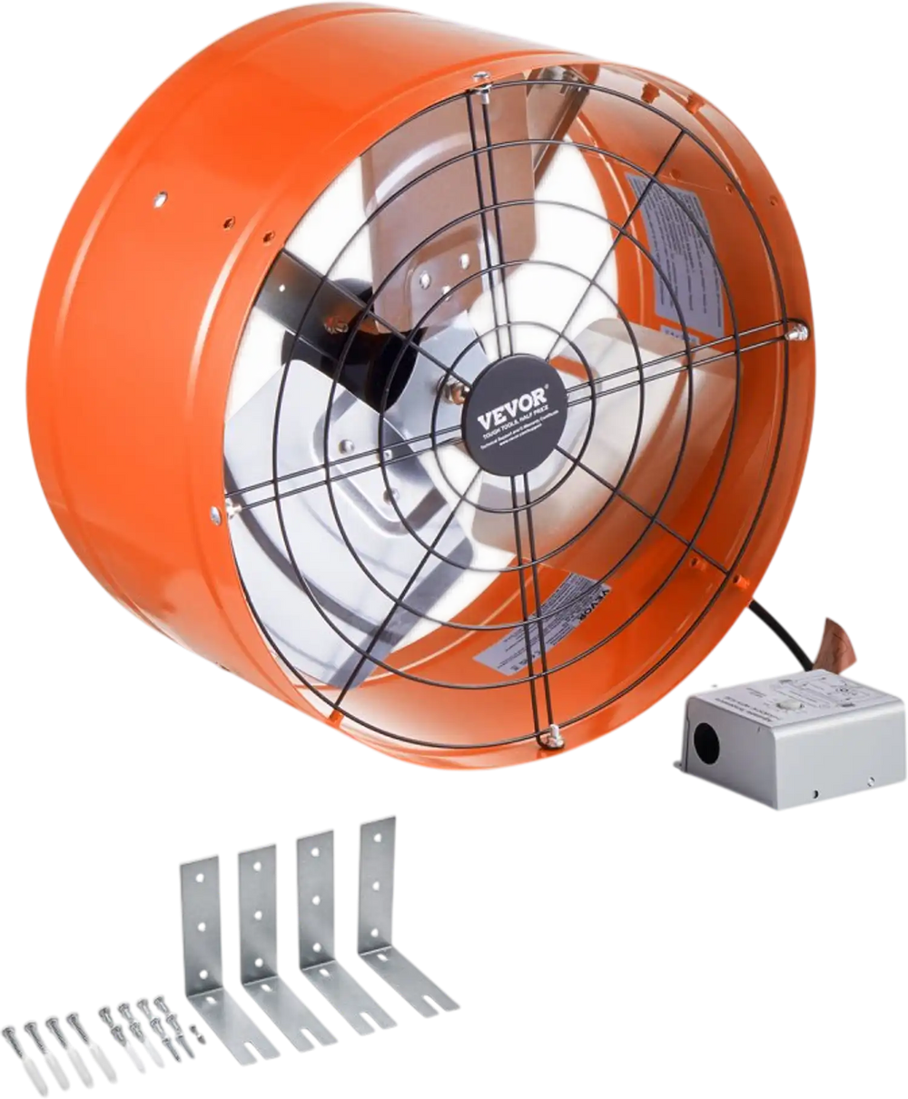 VEVOR Gable Mount Fan, 15 Inch Attic Exhaust Fan with Adjustable Thermostat & Outer Mesh, 1650 CFM House Ventilator Cools Up to 2360 Sq.Ft, Quiet Ventilation for Roof, Garage & Shop, Vibrant Orange