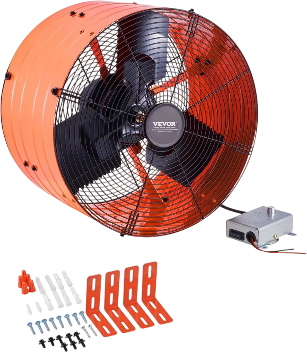 VEVOR Gable Mount Fan, 16 Inch Attic Exhaust Fan with Adjustable Thermostat & Outer Mesh, 2940 CFM House Ventilator Cools Up to 4200 Sq.Ft, Quiet Ventilation for Roof, Garage & Shop, Vibrant Orange