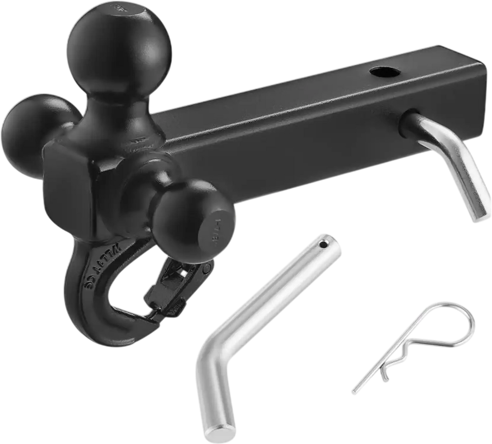 VEVOR Trailer Hitch, Tri-Ball Mount with Hook & Pin, Trailer Ball Size 1-7/8", 2" and 2-5/16", Fit 2-Inch Hitch Receiver, Max 10,000 lbs Ball Hitch, Towing Hitch for RVs, SUVs, ATVs, and Trucks, Black