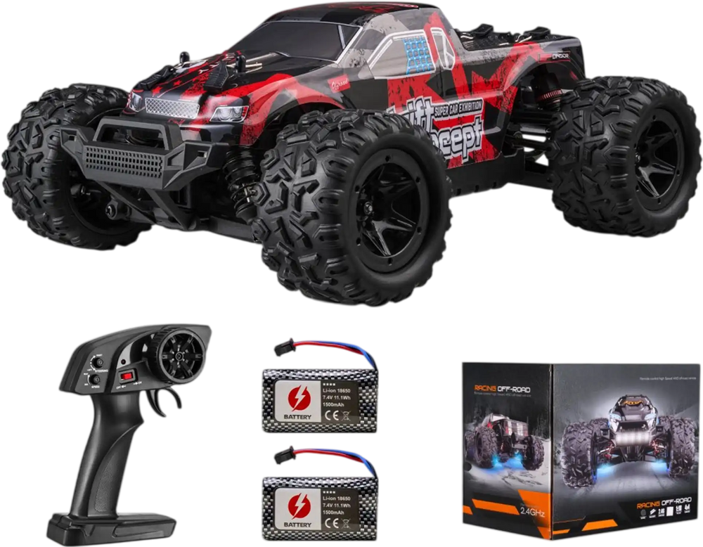 VEVOR Remote Control Car, 1:18 Scale RC Car for Kids, All Terrain 4WD Off-Road Monster Truck with 45° Wheelie & 2 Batteries, 36 km/h High Speed Hobby Racing Car, Ideal Gift for 8+ Years Kids, IPX4