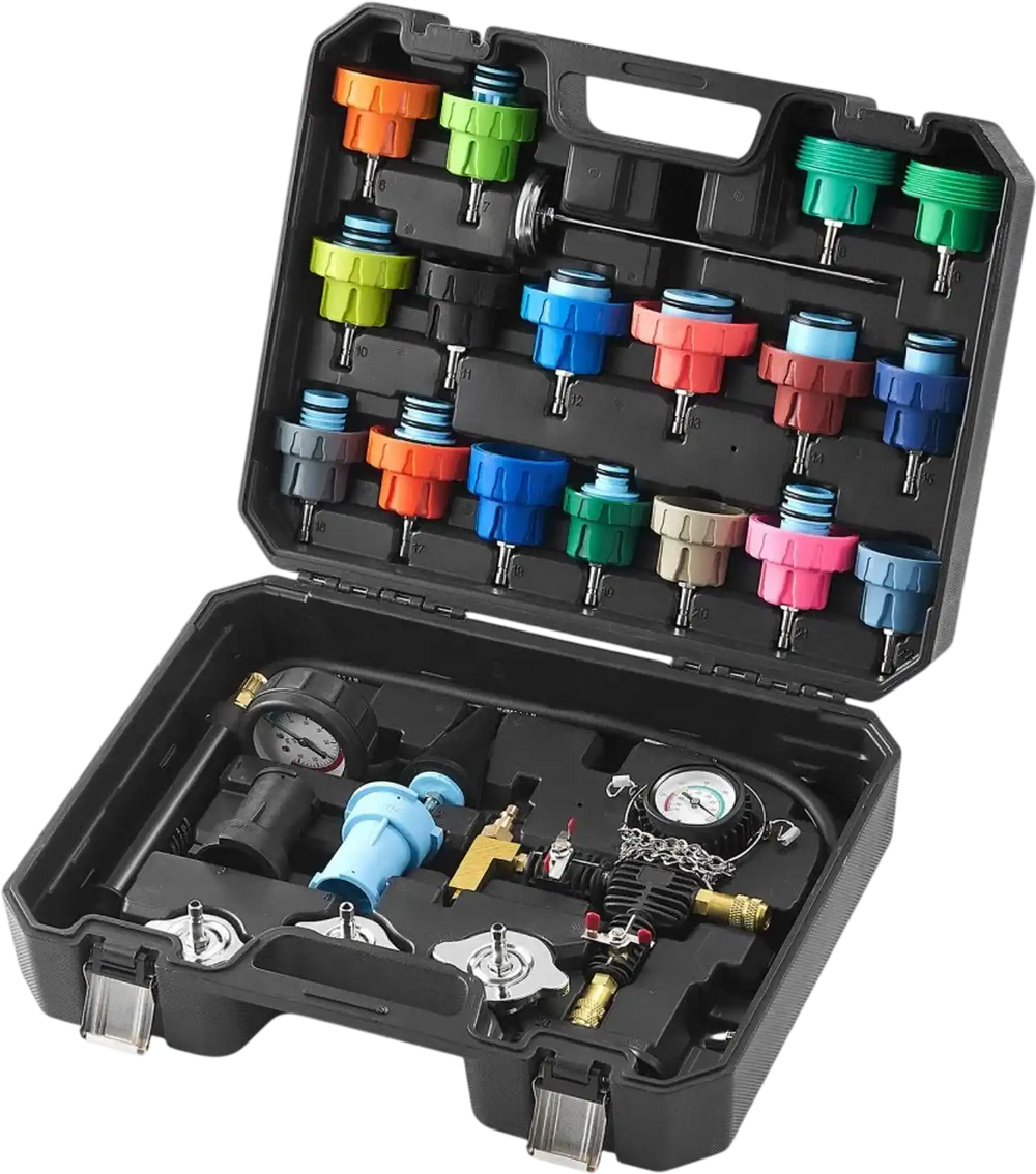 VEVOR 28 pcs Universal Radiator Pressure Tester Kit, Coolant Pressure Tester Kit with Manual Pump and Color-coded Test Caps, Coolant Vacuum Refill kit for Cars Motorcycles Trucks Cooling System