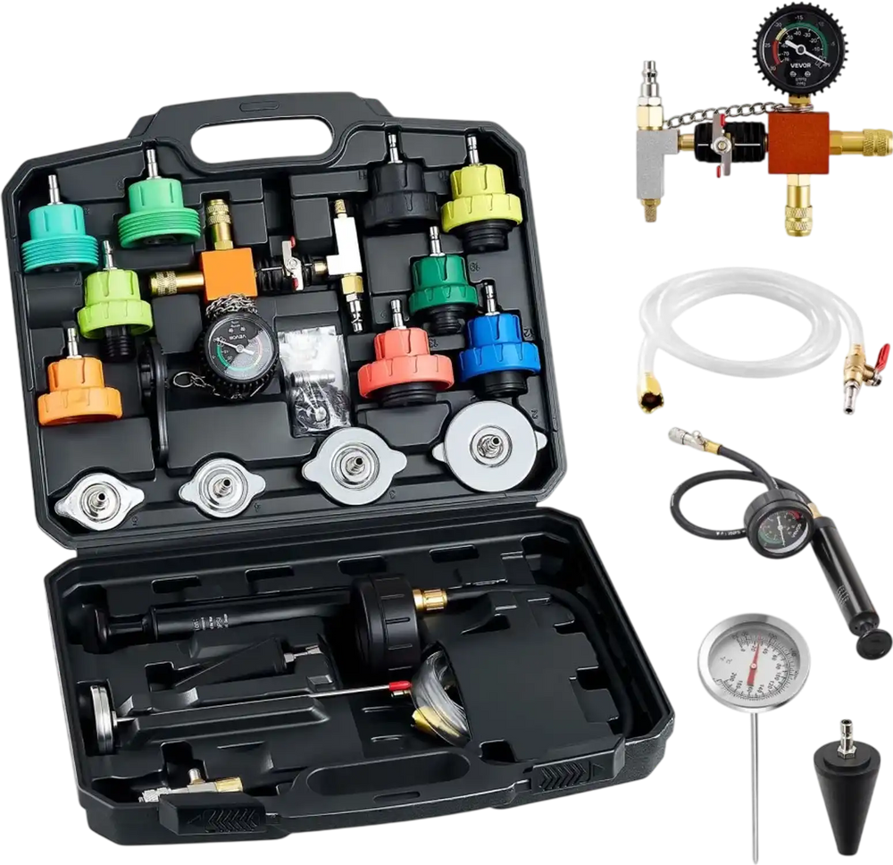 VEVOR Coolant Pressure Tester Kit, 28Pcs Radiator Vacuum Refill Kit with 4 Adapters, Universal Fit, Automotive Cooling System Pressure Tester Kit, with Pressure Pump & Aluminum Alloy Purge Filler