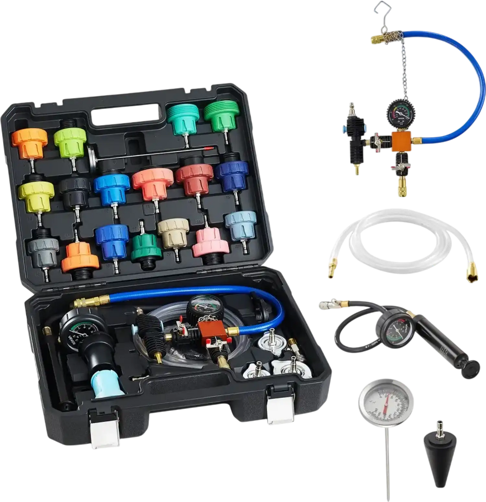 VEVOR Coolant Pressure Tester Kit, 47Pcs Radiator Vacuum Refill Kit with 3 Metal Adapters, Universal Fit, Automotive Cooling System Pressure Tester Tool, with Pressures Pump & Aluminum-Plastic Filler
