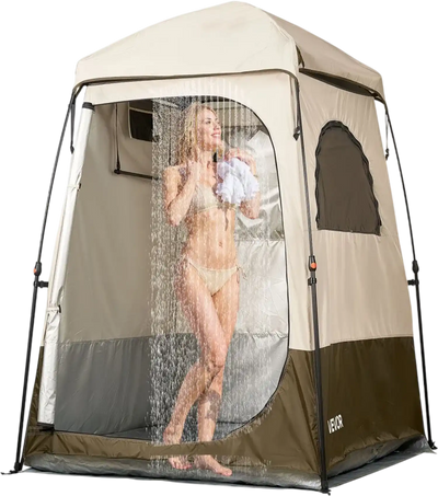 VEVOR Camping Shower Tent, 1 Room, Foldable Privacy Tent Changing Room with Ground Stakes, Ropes, Carry Bag, and Crossbar, 210D Oxford Fabric with Silver Coating, for Camping, Beach, and Fishing