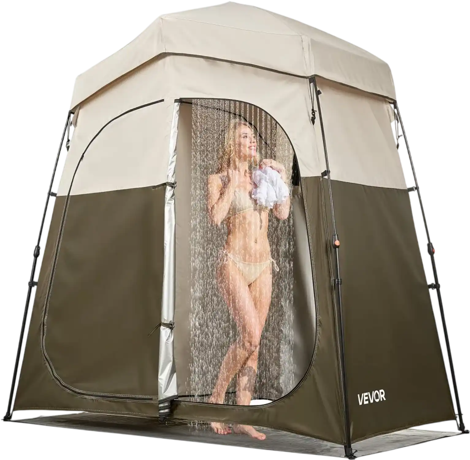 Vevor Privacy Tent 2-Room Portable Camping Shower Tent Changing Room Khaki New