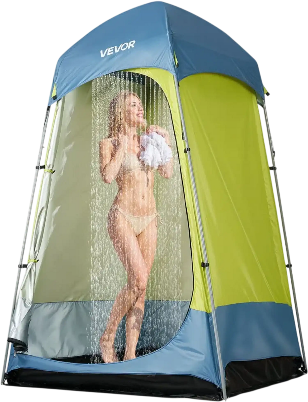 VEVOR Camping Shower Tent, 1 Room, Portable Privacy Tent Changing Room with Ground Stakes, Ropes, Carry Bag, and Steel Poles, 200D Oxford Fabric with Silver Coating, for Camping, Beach, Fishing