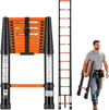 VEVOR Telescoping Ladder, 12.5 ft Extension Ladder Multi-Button Retraction, Heavy-Duty 330 lbs Capacity, for Home Repairs, Painting, Window Cleaning and RV, Aluminum, Anti-Slip Steps, Orange & Black