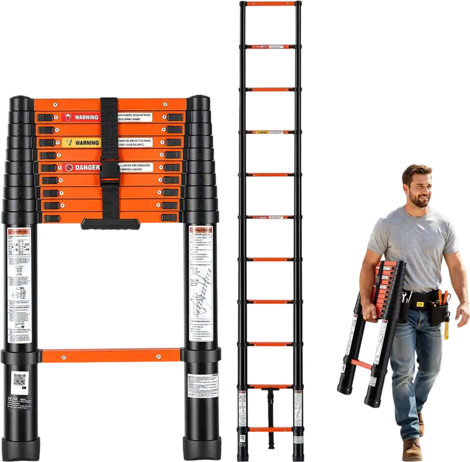 Vevor Telescoping Ladder 10.5' Extension Multi-Button Retraction Heavy-Duty 330 lbs Capacity New