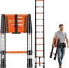 VEVOR Telescoping Ladder, 10.5 ft Extension Ladder Multi-Button Retraction, Heavy-Duty 330 lbs Capacity, for Home Repairs, Painting, Window Cleaning and RV, Aluminum, Anti-Slip Steps, Orange & Black