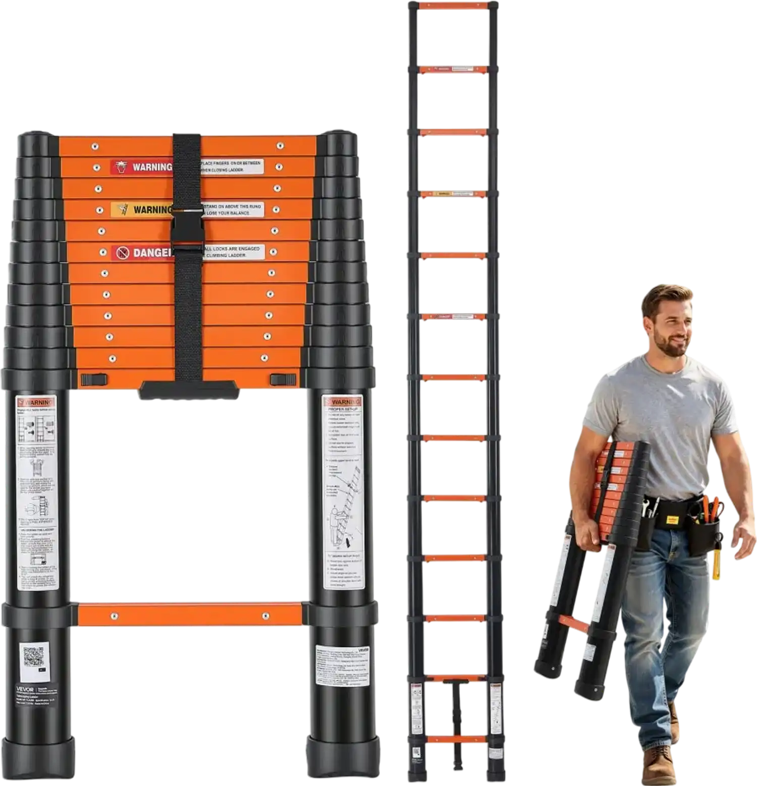 Vevor Telescoping Ladder 12.5' Extension One-Button Retraction 330 lbs New
