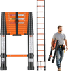 VEVOR Telescoping Ladder, 12.5 ft Extension Ladder One-Button Retraction, Heavy-Duty 330 lbs Capacity, for Home Repairs, Painting, Window Cleaning and RV, Aluminum, Anti-Slip Steps, Orange & Black