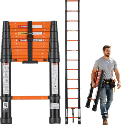 Vevor Telescoping Ladder 12.5' Extension One-Button Retraction 330 lbs New