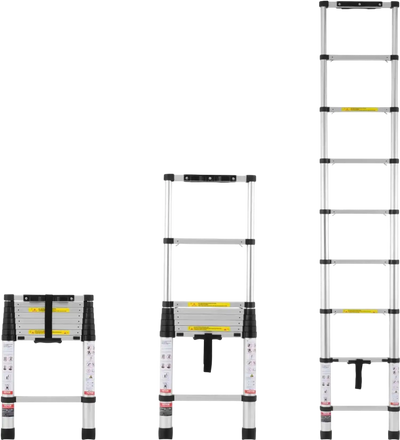 VEVOR Telescoping Ladder, 8.5FT Aluminum Lightweight Extension Ladder, One-button Retraction Collapsible Ladder, 375 LBS Capacity with Non-slip Feet, Portable Compact Ladders for Home, RV, Loft