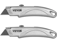 VEVOR Utility Knife, 2-Pack Retractable Box Cutter, with Aluminum Alloy Case, SK5 Blades and Handle, 3-Position Blade, 5 Blades, Heavy Duty Box Cutter for Leather, Card Board, Rubber Cables, Silver