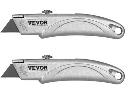 VEVOR Utility Knife, 2-Pack Retractable Box Cutter, with Aluminum Alloy Case, SK5 Blades and Handle, 3-Position Blade, 5 Blades, Heavy Duty Box Cutter for Leather, Card Board, Rubber Cables, Silver
