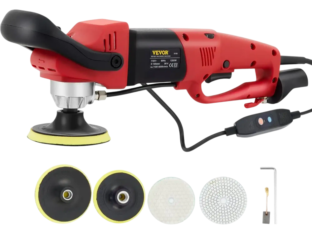 VEVOR Wet Polisher Grinder, Variable Speed 4\" & 5\" Diamond Polishing Pads, Buffing Machine with 78.7\" Water Pipe Adapter & Splash Shield, Electronic Concrete Stone for Title Floor Countertop CE