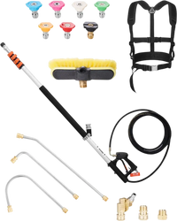 VEVOR Pressure Washer Telescoping Wand, 24 ft, 4000 psi, Telescopic Spray Wand with Power Washer Extension Wands, Gutter Cleaner, Brush Head, Pivoting Coupler, 7 Spray Nozzles and Support Harness