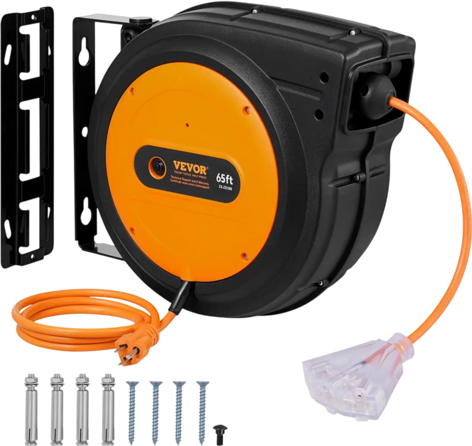 Vevor Retractable Extension Cord Reel 65' Heavy Duty 12AWG/3C SJTOW New