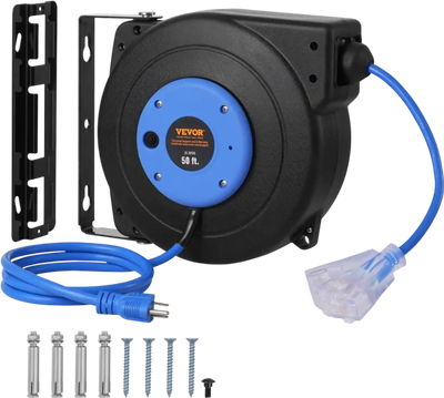 Vevor Retractable Extension Cord Reel 50' 14AWG/3C SJTOW Heavy Duty Power Cord New