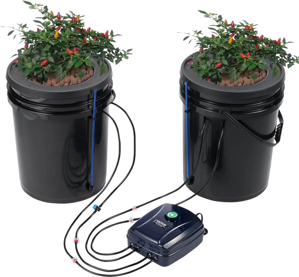 VEVOR DWC Hydroponics Grow System, Hydroponic Growing System with Top Drip Kit, Deep Water Culture 5-Gallon 2 Buckets, with Air Pump, Air Stones and Water Level Device for Leafy Vegetables