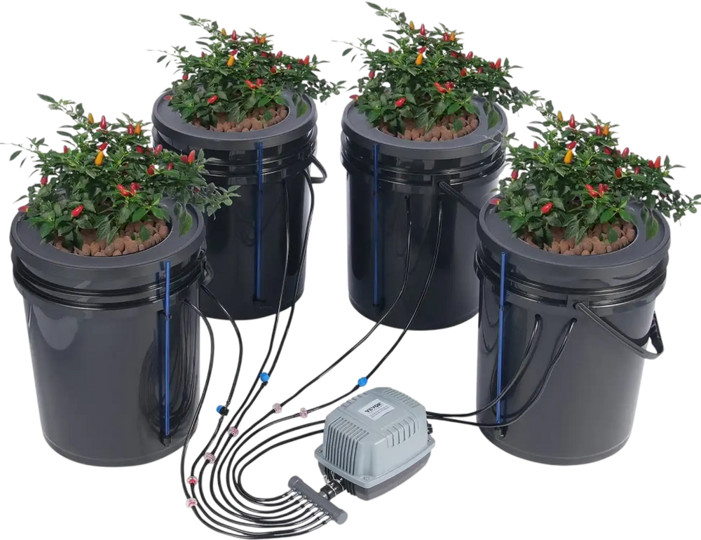 VEVOR DWC Hydroponics Grow System, Hydroponic Growing System with Top Drip Kit, Deep Water Culture 5-Gallon 4 Buckets, with Air Pump, Air Stones and Water Level Device for Leafy Vegetables