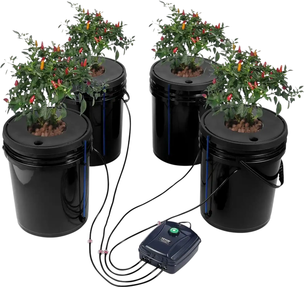 VEVOR DWC Hydroponic System, 5 Gallon 4 Buckets, Deep Water Culture Growing Bucket, Hydroponics Grow Kit with Pump, Air Stone and Water Level Device, for Indoor/Outdoor Leafy Vegetables