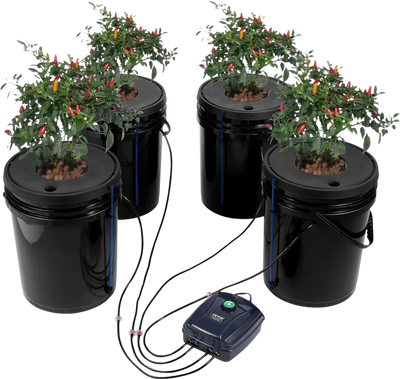 VEVOR DWC Hydroponic System, 5 Gallon 4 Buckets, Deep Water Culture Growing Bucket, Hydroponics Grow Kit with Pump, Air Stone and Water Level Device, for Indoor/Outdoor Leafy Vegetables