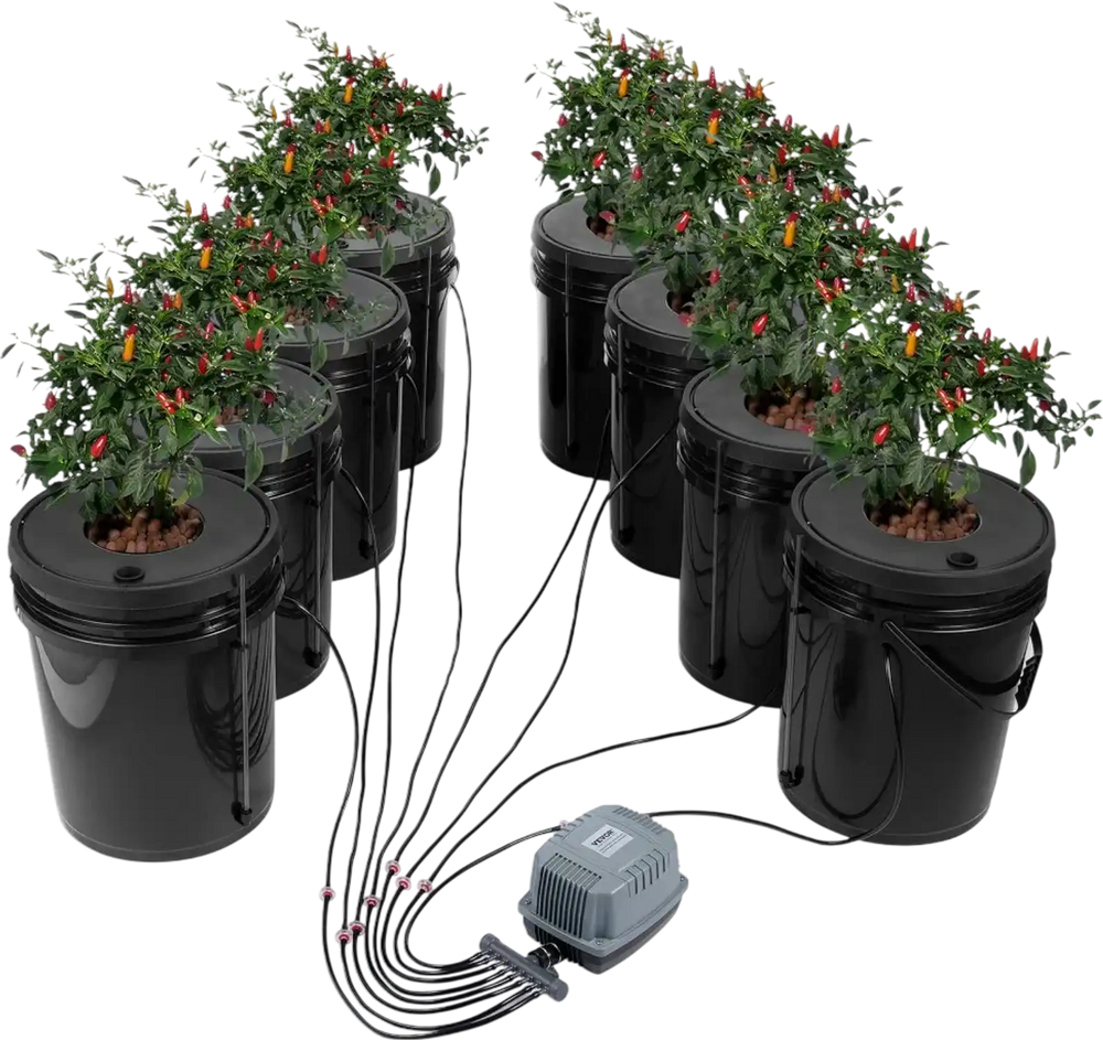 VEVOR DWC Hydroponic System, 5 Gallon 8 Buckets, Deep Water Culture Growing Bucket, Hydroponics Grow Kit with Pump, Air Stone and Water Level Device, for Indoor/Outdoor Leafy Vegetables