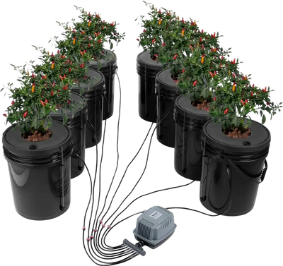 VEVOR DWC Hydroponic System, 5 Gallon 8 Buckets, Deep Water Culture Growing Bucket, Hydroponics Grow Kit with Pump, Air Stone and Water Level Device, for Indoor/Outdoor Leafy Vegetables