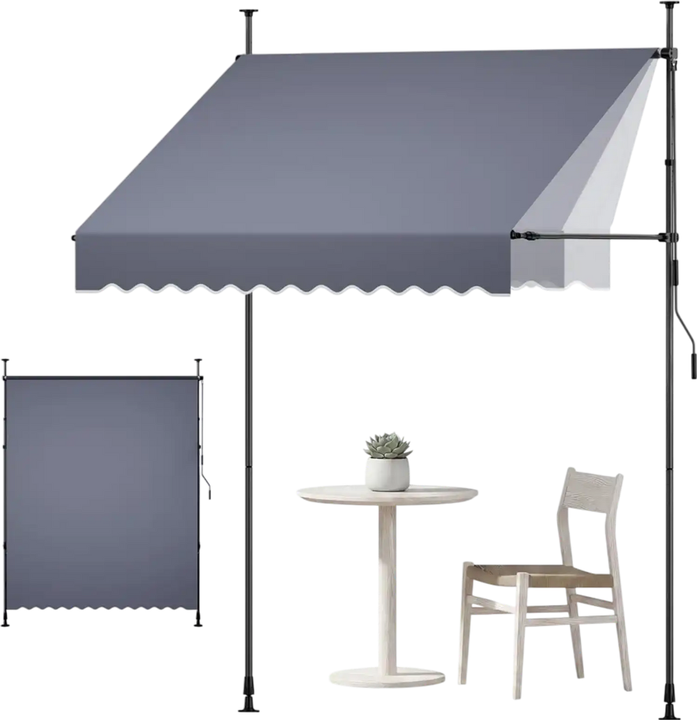 VEVOR Manual Retractable Awning, 78" Outdoor Retractable Patio Awning Sunshade Shelter, Height Adjustable Patio Door Window Canopy with Manual Crank Handle for Backyard, Garden, Balcony, Dark Gray