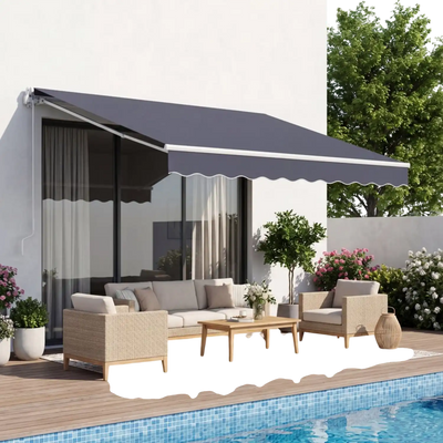 VEVOR Manual Retractable Awning, 9.8' x 8.2' Outdoor Patio Awning Retractable Sun Shade, Patio Door Window Water-Resistant Polyester Sunshade Shelter with Crank Handle for Deck, Balcony, Yard, Gray