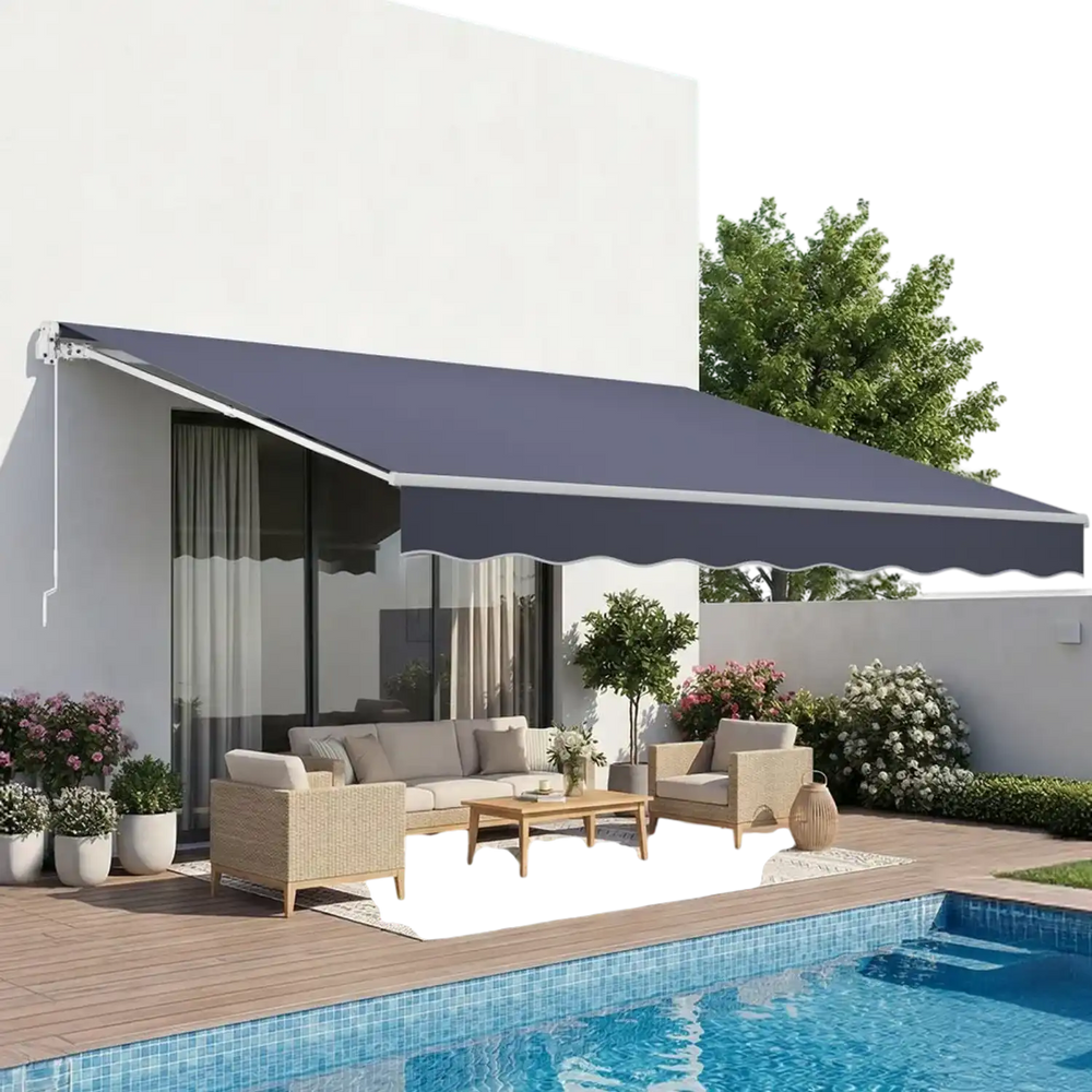 VEVOR Manual Retractable Awning, 13.1' x 9.8' Outdoor Patio Awning Retractable Sun Shade, Patio Door Window Water-Resistant Polyester Sunshade Shelter with Crank Handle for Deck, Balcony, Yard, Gray