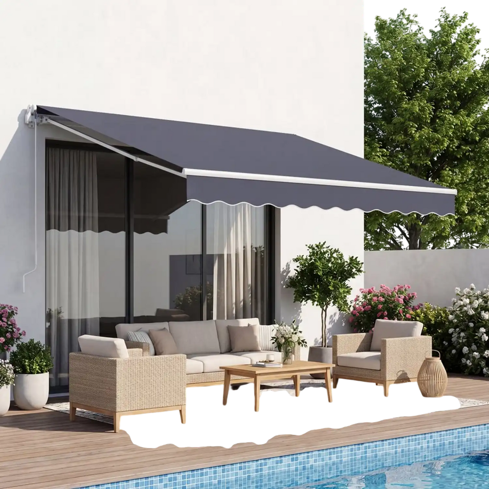VEVOR Manual Retractable Awning, 8.2' x 6.6' Outdoor Patio Awning Retractable Sun Shade, Patio Door Window Water-Resistant Polyester Sunshade Shelter with Crank Handle for Deck, Balcony, Yard, Gray