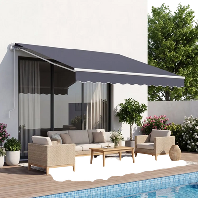 VEVOR Manual Retractable Awning, 8.2' x 6.6' Outdoor Patio Awning Retractable Sun Shade, Patio Door Window Water-Resistant Polyester Sunshade Shelter with Crank Handle for Deck, Balcony, Yard, Gray